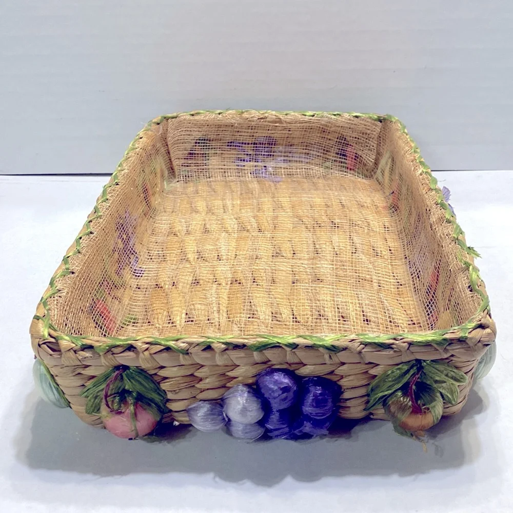 4 Piece Vintage Rafia Woven Rattan Basket Set